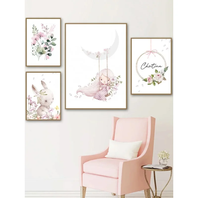 Resin Art Name - Nordic Cartoon Aesthetics Wall Art Pink