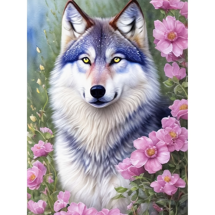 Resin Art Work - Full Square Diamond,No FrameWolf And Floral