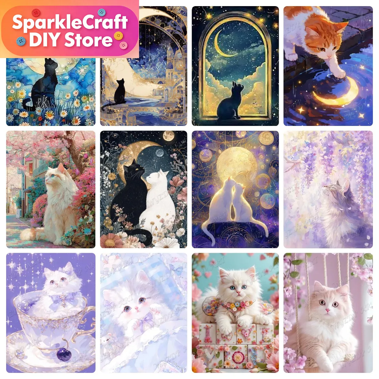 Animal Cat Moon Diamond Painti - Resin Art Work review and price